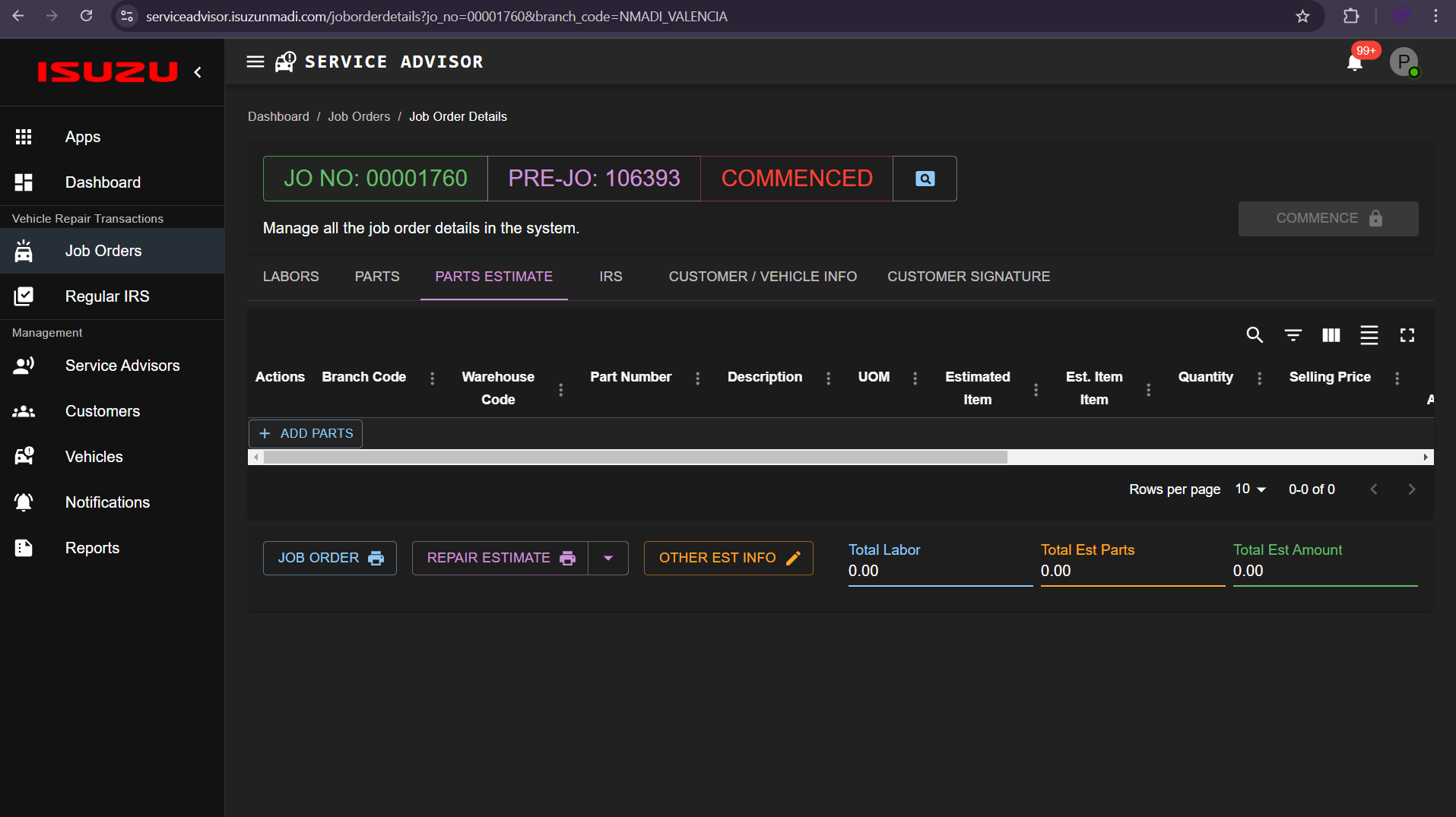 ISUZU NMADI Service Advisor app